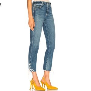 AMO Babe High-Rise Lace-Up Straight Leg Ankle Jeans